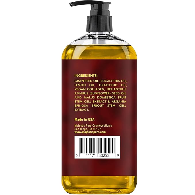 MAJESTIC PURE Anti Cellulite Massage Oil - with Vegan Collagen & Stem Cells, Cellulite Cream for Skin Tightening and Cellulite Remover in Thighs and Butt - 8 fl oz