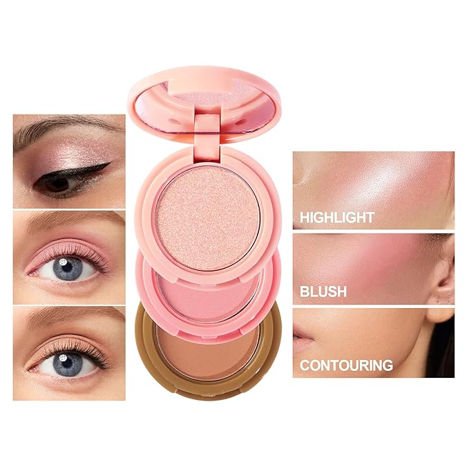 Makeup Eyeshadow Palettes, 3-in-1 Protable Multifunction Blush Highlighter