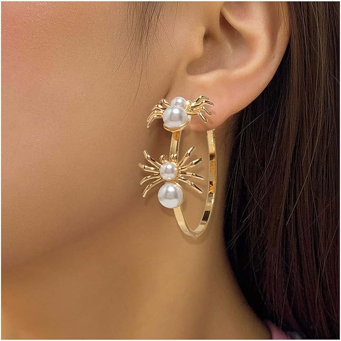 Vintage Hollow Circle Drop Earrings Pearl