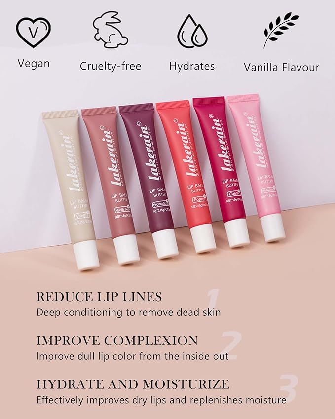 Lip Butter Balm Vanilla Beige Brown Lip Gloss, Shea Butter Tinted Lip Balm,Lip Glowy Balm Hydrating Lip Mask,Glossy Plumping Butter Lip Gloss for Dry Cracked Lips, All-Day Moisture Non-sticky Lip Care