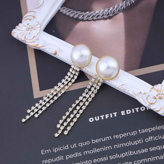 Vintage Crystal Pearl Drop Earrings Cz