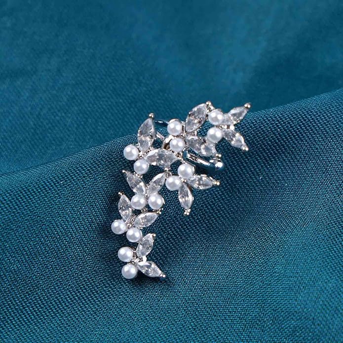 Vintage Crystal Pearl Ear Cuff Earrings