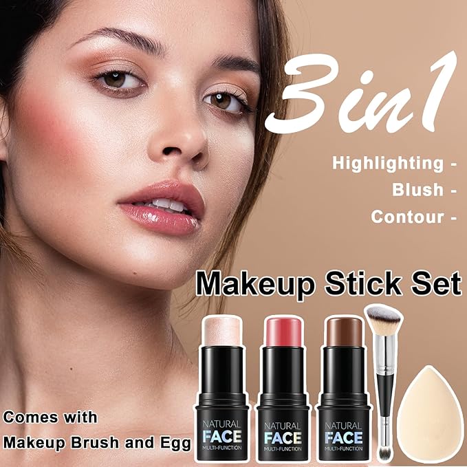 3Pcs Cream Contour Stick Makeup Kit, Shades with (LIGHT MEDIUM)