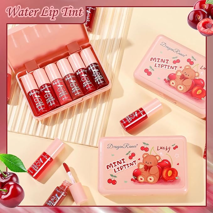6 Colors Lip Tint Stain Set, Korean Lip Gloss Plumping Lip Tint Moisturizing Watery Mini Liquid Lipstick, Multi-use Cheek and Lip Tint, Long Lasting,Non-Stick Cup Lip Makeup