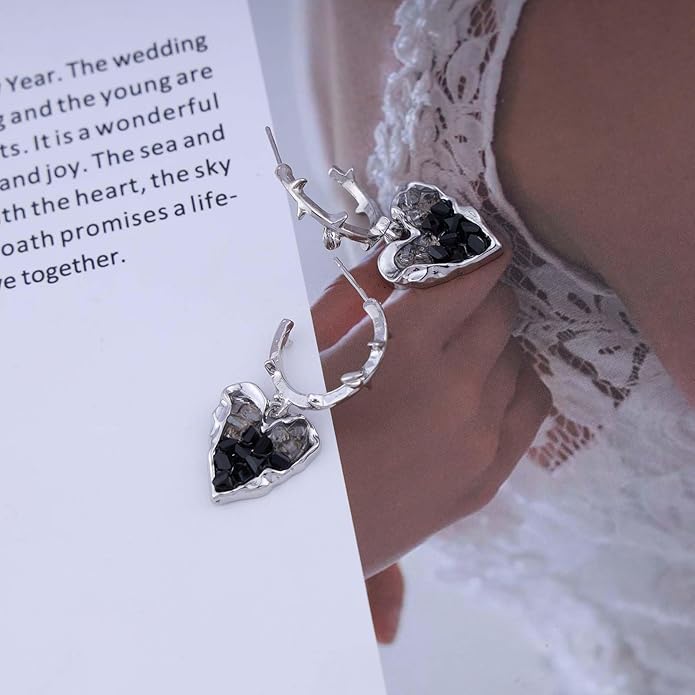 Punk Heart Dangle Earrings Black Onyx