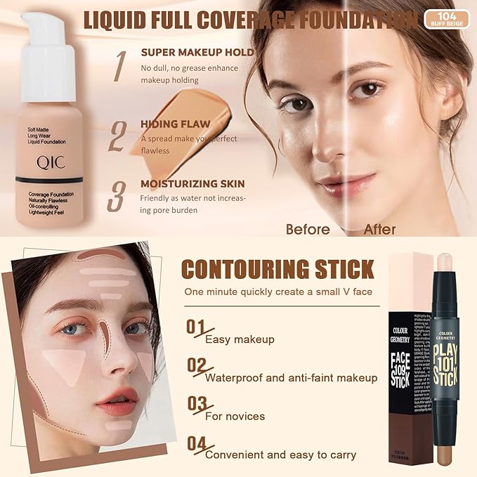 All in One Makeup Kit,Includes Naked Eyeshadow,Liquid Foundation,CC