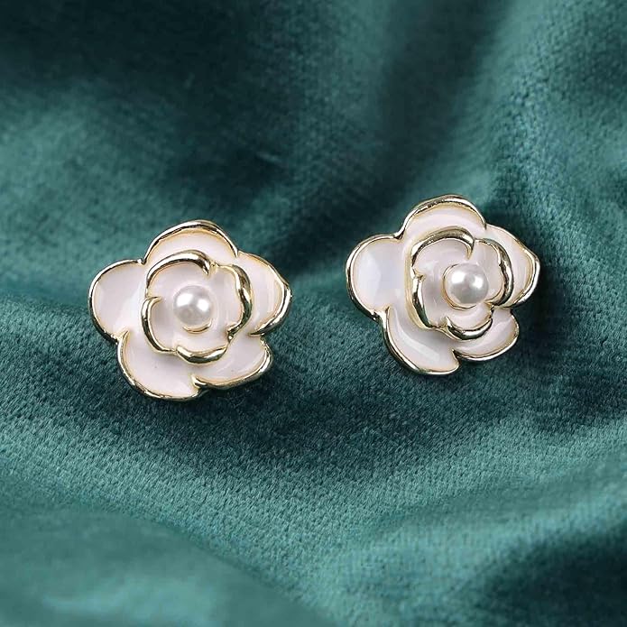 Vintage Pearl Flower Earrings Camellia Flower