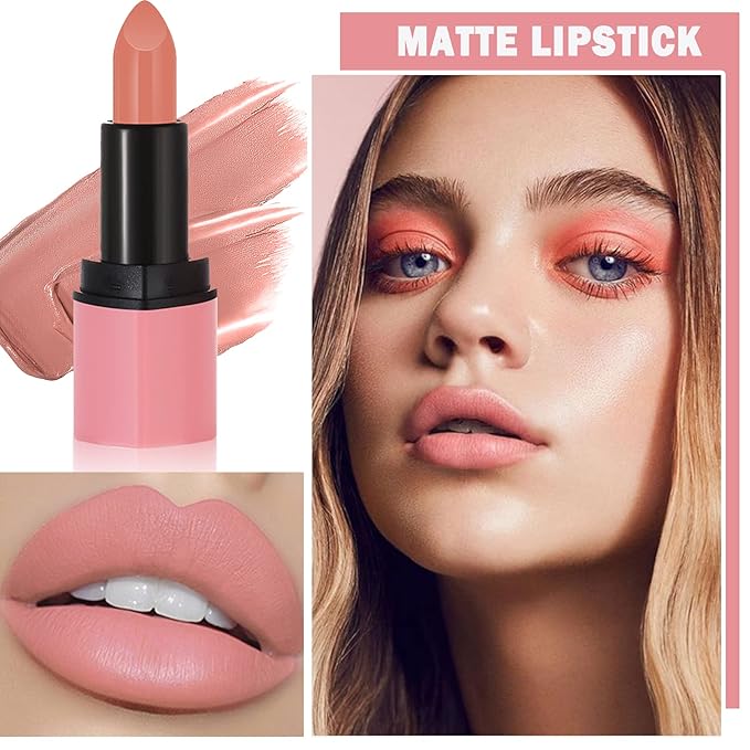 Nude Matte Lipstick, Nude Lip Stain Velvet Lip Stick Bold and Intense Nude Pink Lipstick Smooth Matte Lip Gloss for Women Girls Daily Natural Nude Lip Makeup - #03