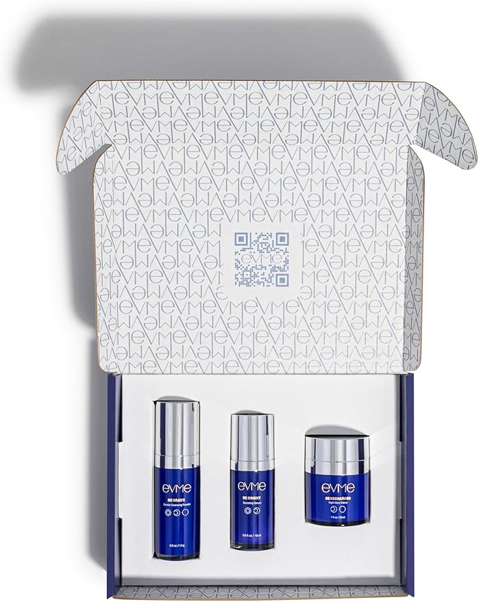 Evme Skincare Kit – Gentle Cleanser, Hydrating Serum & Night Cream – Nourishing for Sensitive Skin, Aiming for Sans-allergenic, Dermatologist-Tested, Fragrance-Free, Made in USA