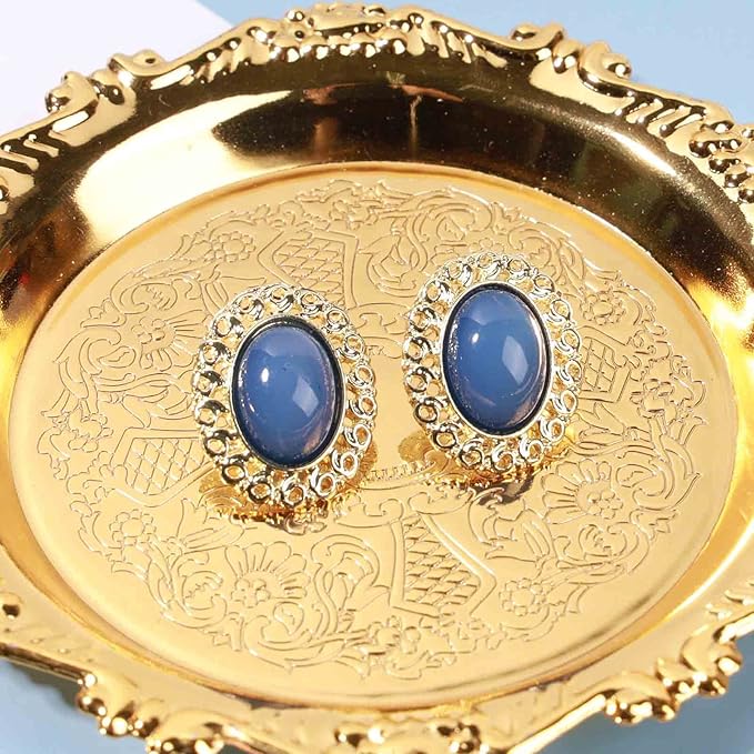 Vintage Oval Blue Gem Earrings Blue Lapis Earrings