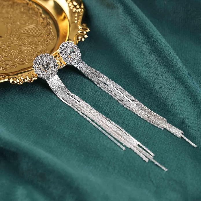 Vintage Crystal Chandelier Dangle Earrings Rhinestone Tassel Chain