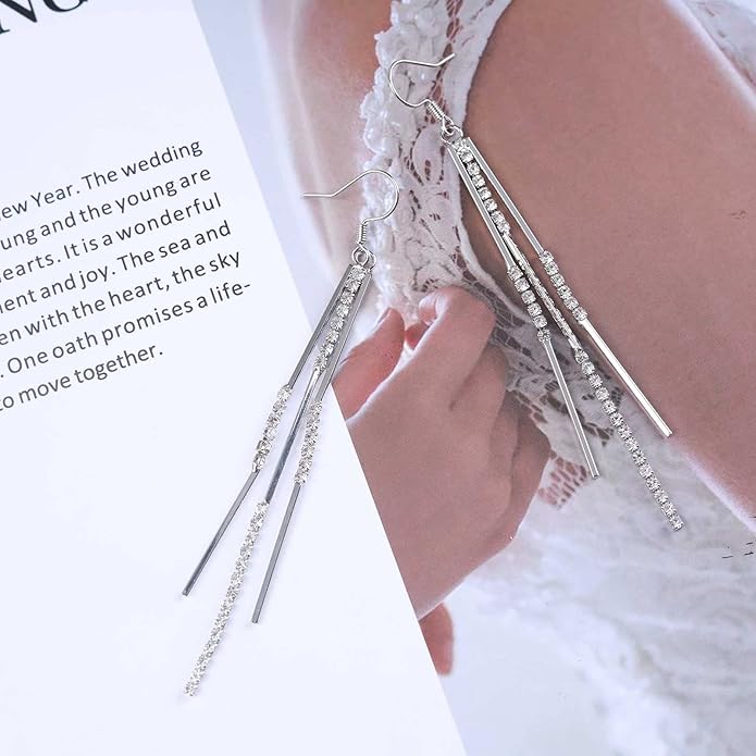 Vintage Crystal Tassel Earrings Rhinestone Bar
