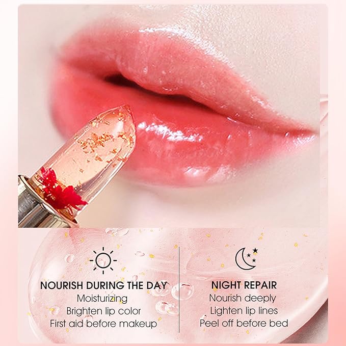 Pack of 3 Flower Jelly Lipstick Set Temperature Change Moisturizer Long Lasting Nutritious Balm Magic Color Change Lip Gloss