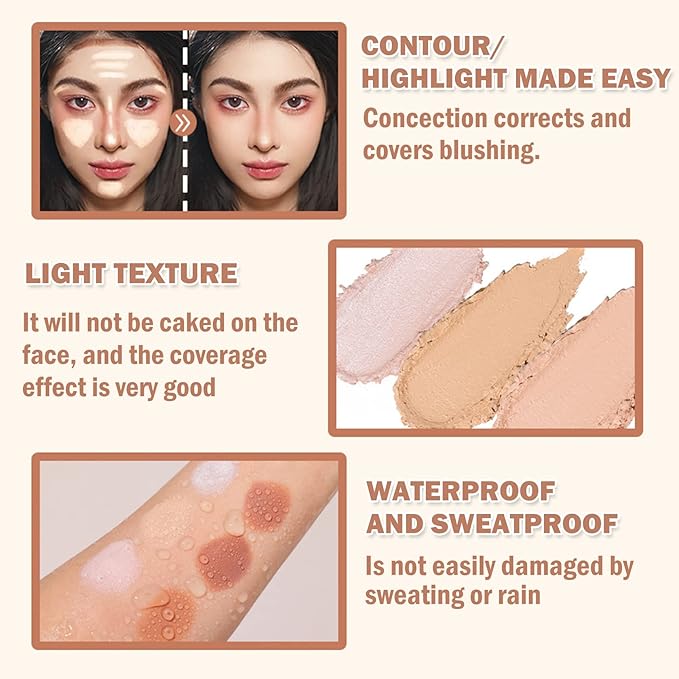 CAHIUYOA 2 Color Cream Contour Stick,Cream Bronzer Highlighter - Deep