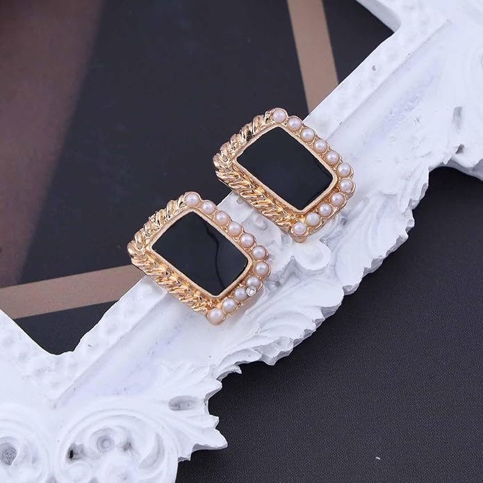 Vintage Black Square Earrings Onyx Square
