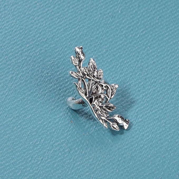 Boho Leaf Earcuff Earrings Silver Leaves