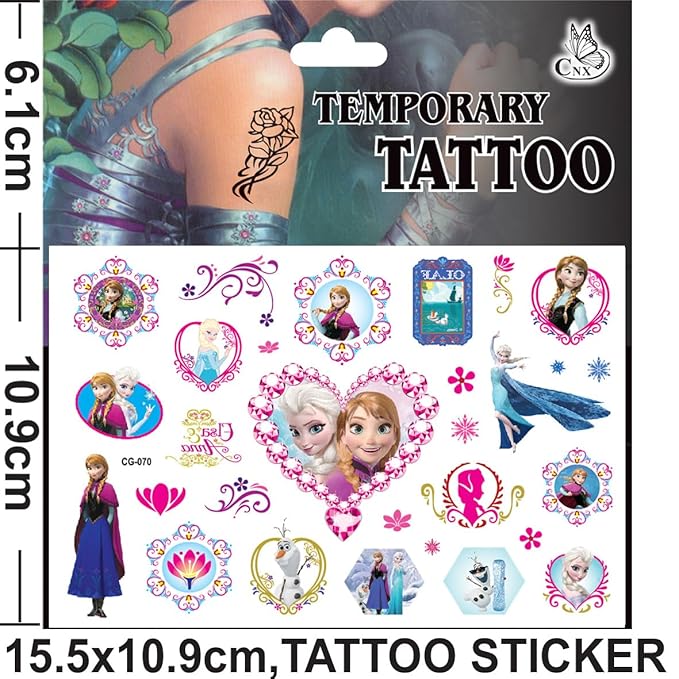 4 Sheet Frozen Princess Tattoos Stickers for Kids, (Temporary Tattoo-A)