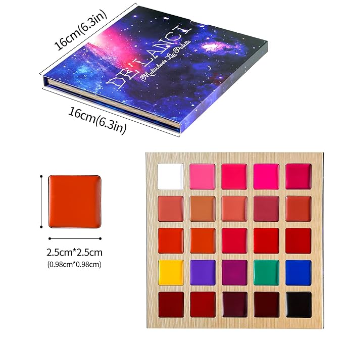 DE'LANCI Lipstick Palette Nude Red Peach Pink Shades 25 Color, Professional Moisturizing Lip Gloss, Long Lasting Soft Smooth Lipstick Pallet Waterproof, Pigmented Festival Halloween Body Face Paint