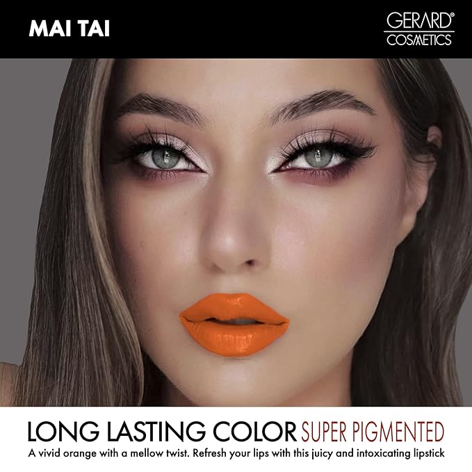 Gerard Cosmetics Lipstick Mai Tai | Orange Lipstick with Luxe Satin Finish | Highly Pigmented, Smooth Formula with Hydrating Ingredients | Long Lasting | Cruelty Free & Made in USA