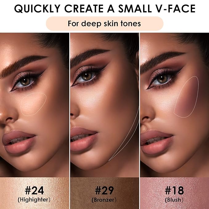 FOCALLURE 3 Pcs Cream Contour Sticks,Shades with Highlighter Finishing Makeup,DEEP