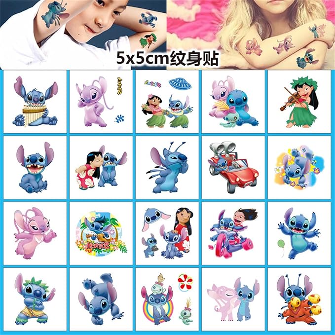 40pcs Stitch Temporary Tattoos for Kids Party Favors Parent-child game(Blue-B)