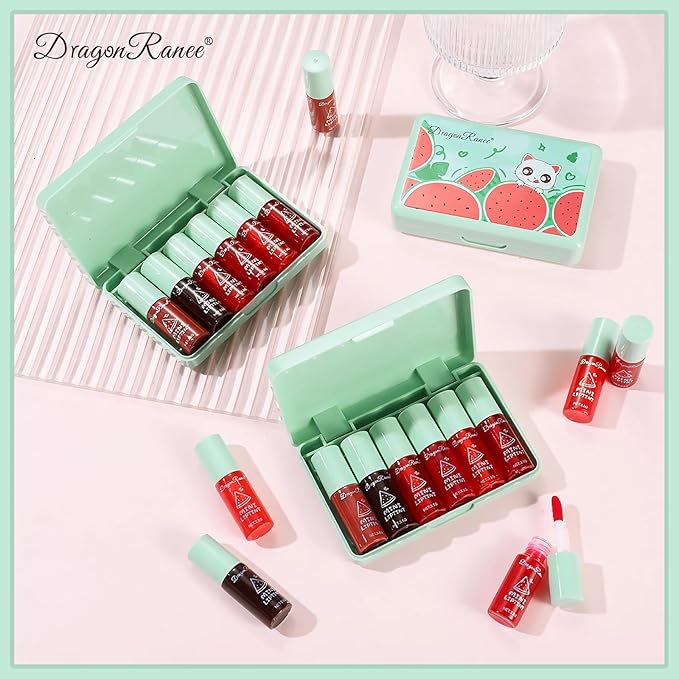 6 Colors Lip Tint Stain Set, Korean Lip Gloss Plumping Lip Tint Moisturizing Watery Mini Liquid Lipstick, Multi-use Lip and Cheek Tint, Long Lasting,Non-Stick Cup Lip Makeup