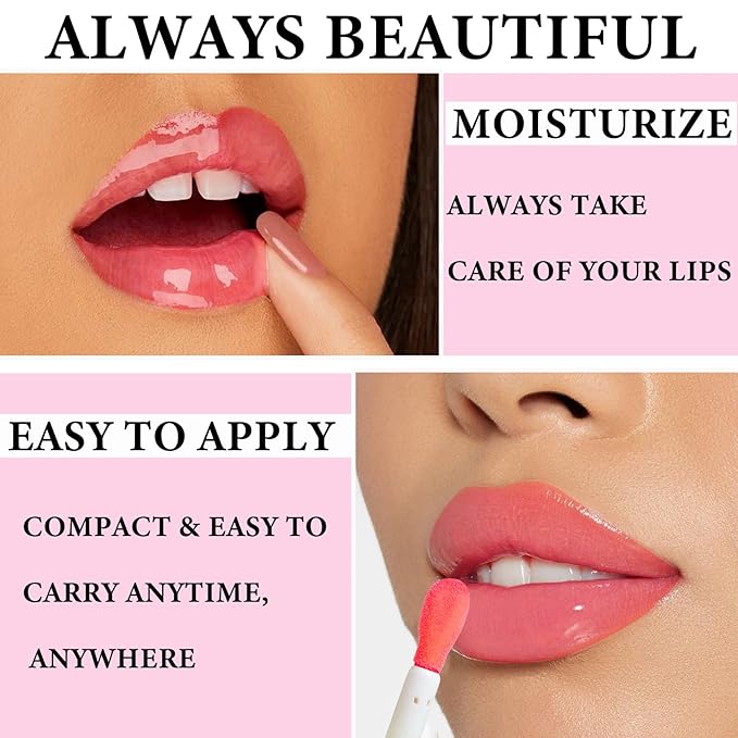 Lip Plumping Lip Gloss,Big Brush Head Lip Oil Hydrating Nourishing & Smooth Glossy Lip Glow Oil,Moisturizing Tinted Lip Gloss Lip Balm Shiny and Vegan Plumping Lip Tint Care(#04 Blood Rose)