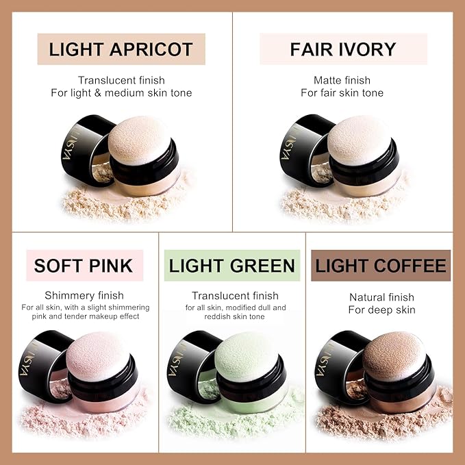 Setting Powder Lightweight Loose Powder Finishing Powder Long-Lasting (Light Coffee/Natural) 0.28 Oz