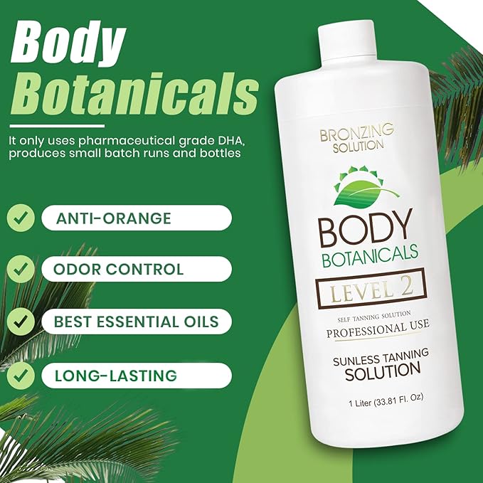 Professional Sunless Tanning Spray Tan Solution, Organic Essential Oils, Airbrush Formula, 33.8 Fl Oz. (Level 2 (10% DHA))