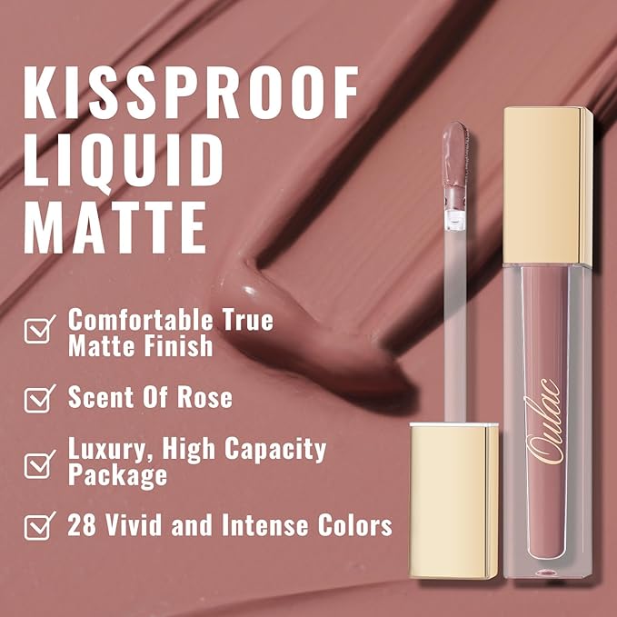 Oulac Matte Liquid Pink Lipstick for Women, Long Lasting Lipstick Waterproof Lip Stain, No Transfer, Creamy High Pigmented Formula with Rose Oil, Vegan & Cruelty-Free M28