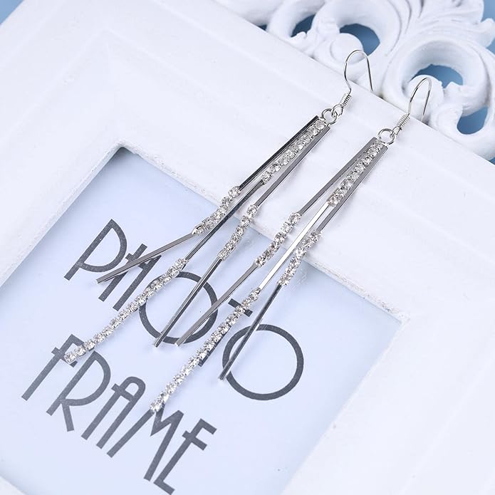 Vintage Crystal Tassel Earrings Rhinestone Bar