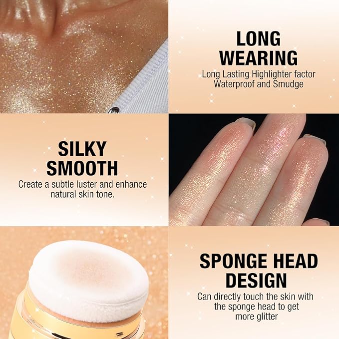 Glitter Body Highlighter Powder Body Shimmer Sparkle Face sponge head(Purple)