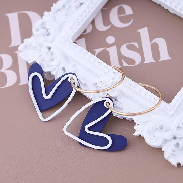 Vintage Blue Heart Earrings Enamel Heart