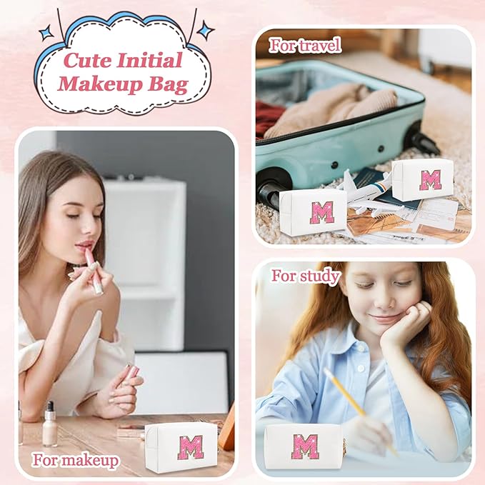 Initial letter patch makeup bag,