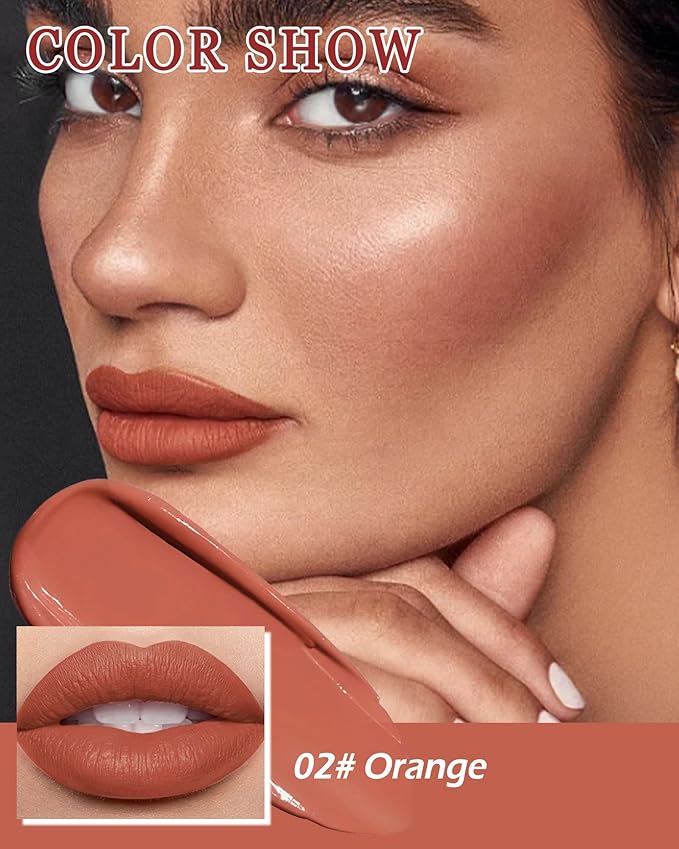Matte Liquid Lipstick for Women, Highly Pigmented Lip Tint Stain, Super Velvet Matte Nude Red Lip Gloss, Up to 16H Wear, Long Lasting Waterproof Non-Stick Cup Lip Color Stay,Christmas Makeup Gift-02#