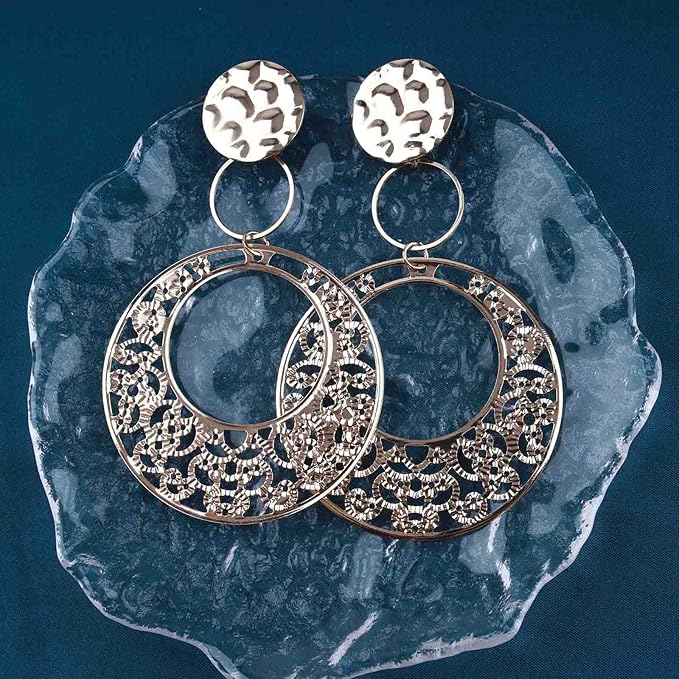 Boho Large Filigree Disc Dangle Earrings