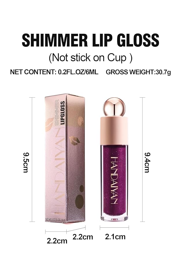 Shimmer Lip Gloss,Shine Liquid Lipstick Glossy Shimmer Finish, Glitter Sparkly Smooth Primer Lip Tint,Moisturizing Matte Lip Glaze Fine Glitter Waterproof Non-Stick Cup for Girls Women(#06)