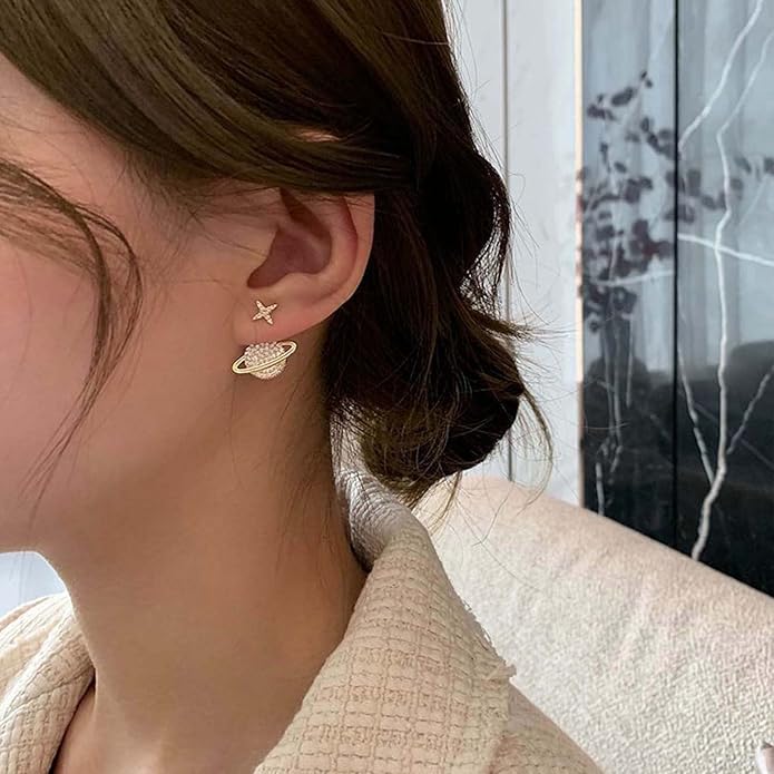 Crystal Saturn Planet Jacket Earrings Vintage