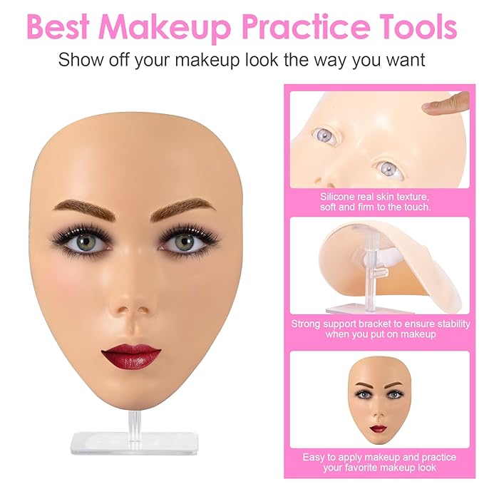 3D Makeup Practice Kit,Reusable Silicone Makeup Practice Face