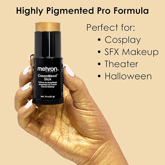 Mehron Makeup CreamBlend Stick | Face Paint, Body g) (Gold) 75 oz