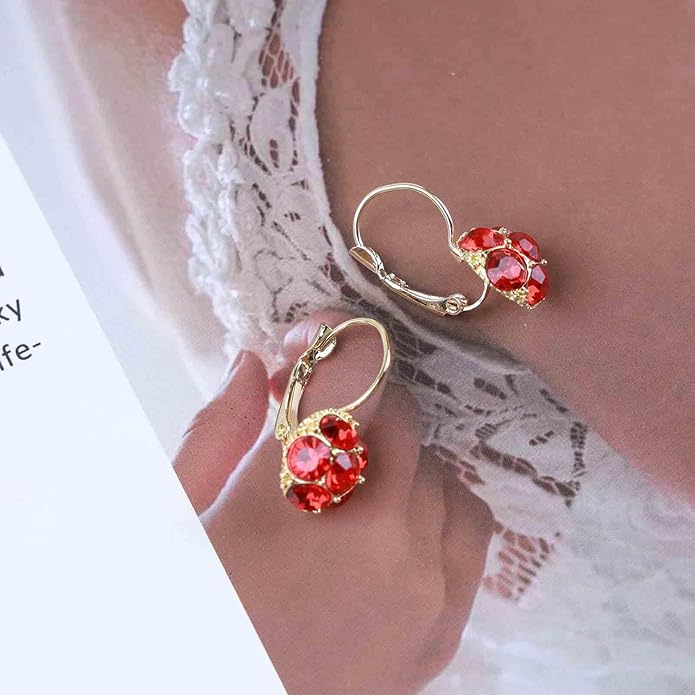 Vintage Ruby Dangle Earrings Red Crystal