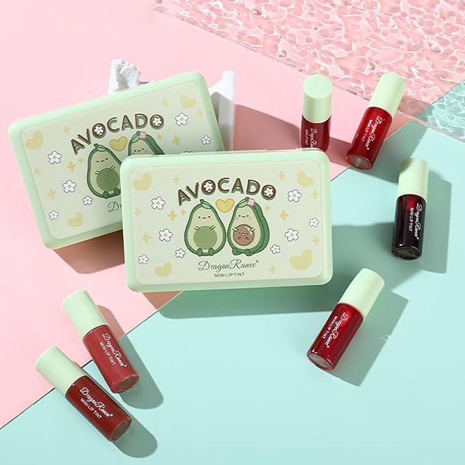 6 Colors Lip Tint Stain Set, Korean Lip Gloss Plumping Mini Liquid Lipstick, Multi-use Lip and Cheek Tint,Waterproof&Long Lasting,Natural Lip Stain Non-Sticky,Vivid Color (Avocado)