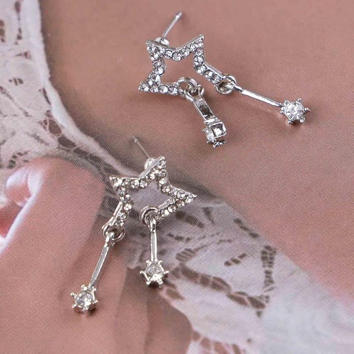 Vintage Crystal Star Earrings Rhinestone Drop