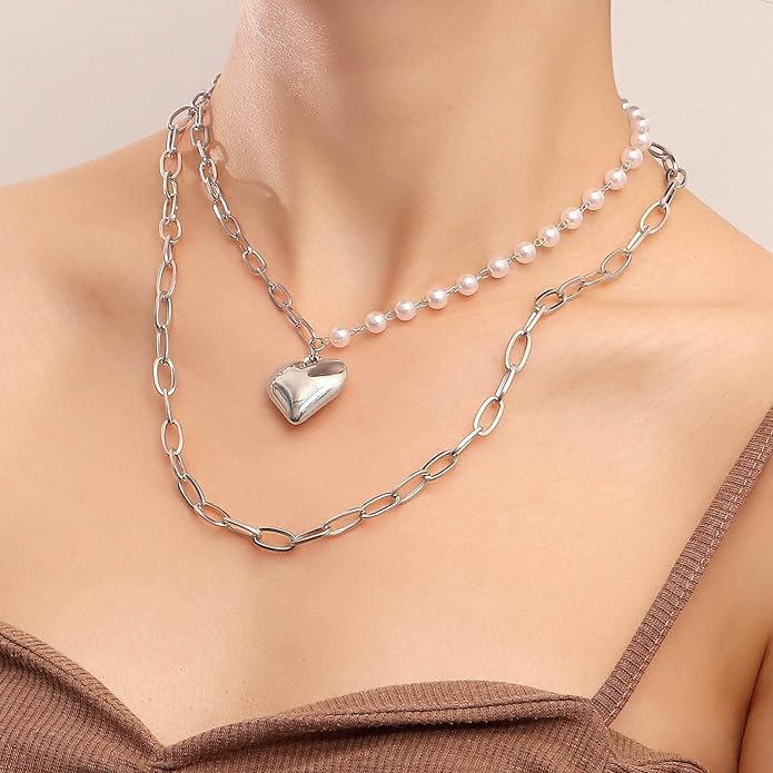 Boho Layered Pearl Choker Necklace Chain