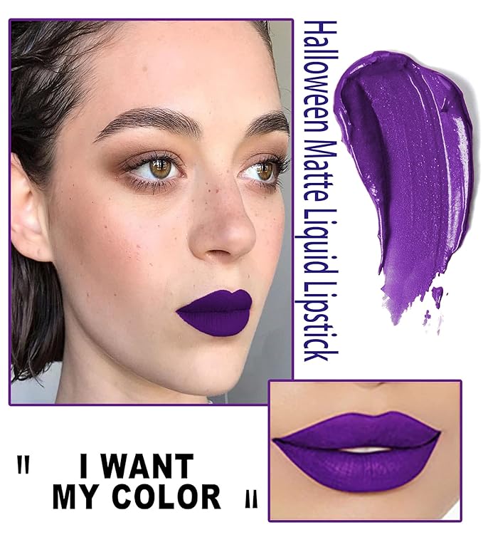 Halloween Dark Matte Liquid Lipstick for Women, Long Lasting Waterproof Lip Gloss, Face Body Painting, Vivid Vampire Lip Stain for Masquerade, Party Goth Makeup, Cosplay (#09 Purple)