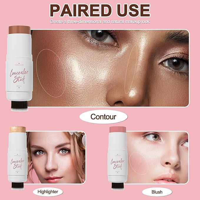 3 Pcs Cream Contour Stick Makeup Kit,Shades with Long-lasting Effect(#02,06,09)