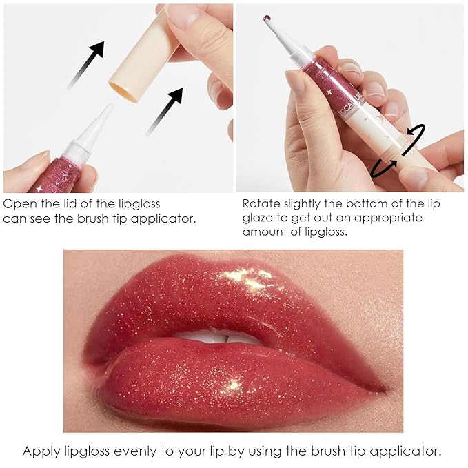FOCALLURE Glitter Lip Gloss,High Shine Shimmer Lipstick,Long Lasting Plumping Lipgloss,Hydrating,Moisturizing,Non-Sticky and Lightweight Formula for Lip Color,Flechazo