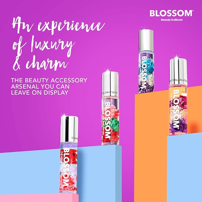 Blossom Scented Roll on Lip Gloss, Infused with Real Flowers, Made in USA, 0.3 fl. oz./9ml, 3 pack Gift Set, Candy Cane, Gingerbread, Sugar Cookie