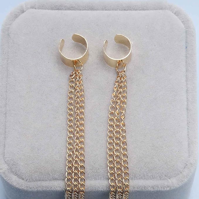 Boho Chain Tassel Earrings Gold Long