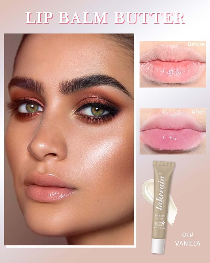Lip Butter Balm Vanilla Pink Lip Gloss, Shea Butter Tinted Lip Balm, Lip Glowy Balm Hydrating Lip Mask, Natural Plumping Butter Lip Gloss for Dry Cracked Lips, Glossy Non-sticky Lip Care Moisturizer